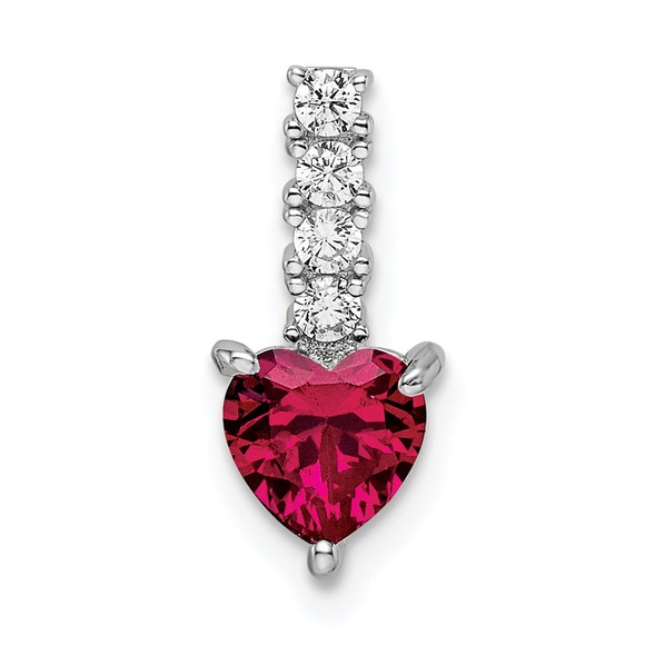 Sterling Silver Created Ruby July Birthstone & CZ Heart Necklace Charm Pendant - Picture 1 of 4